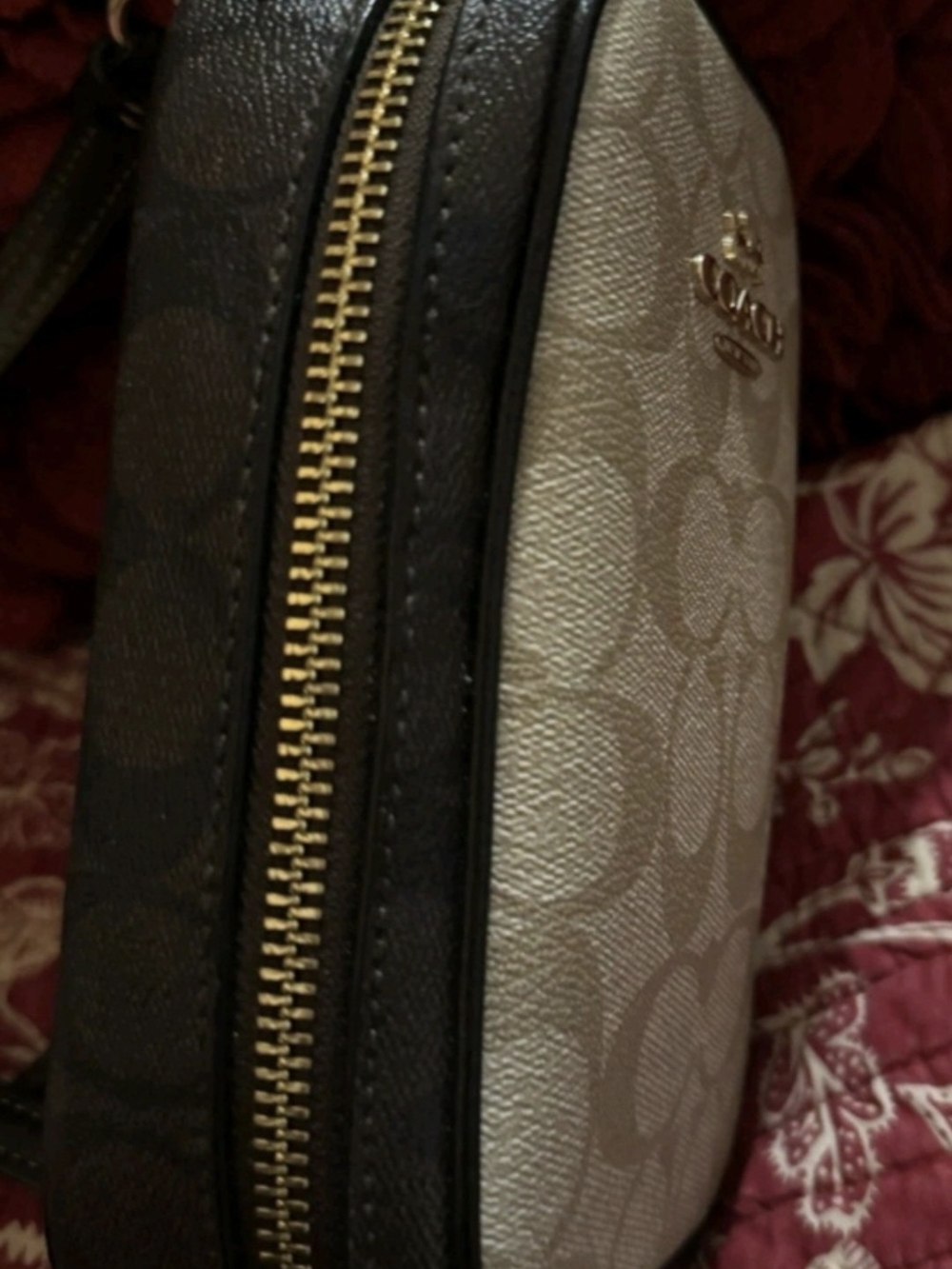 Coach Beige Signature Canvas Crossbody with Black Trim - Picture 4 of 5